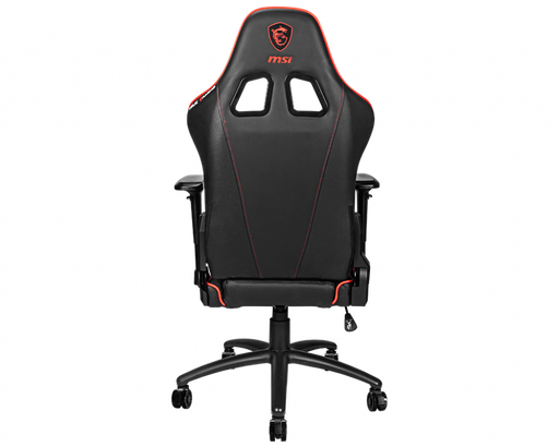 Upgrade Your Comfort: MAG CH120 X Gaming Chair with complete steel frame, 180° reclining backrest, 4D armrests, and ergonomic support. Back View, Red and Black
