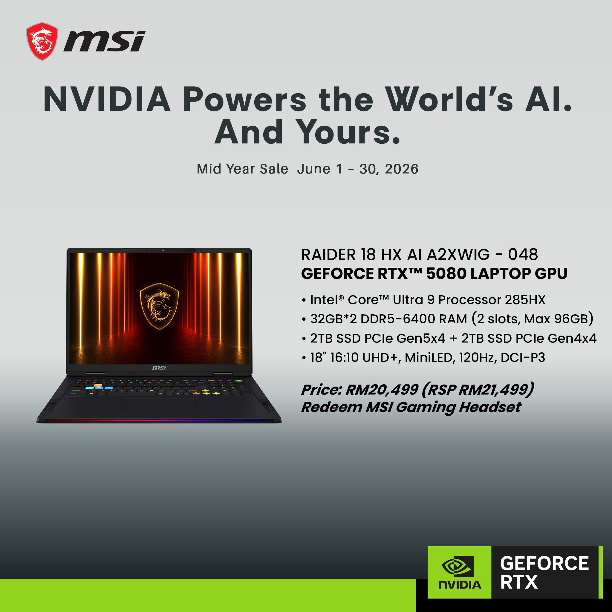 NVIDIA Mid Year Sales Raider 18 HX AI A2XWIG-048MY