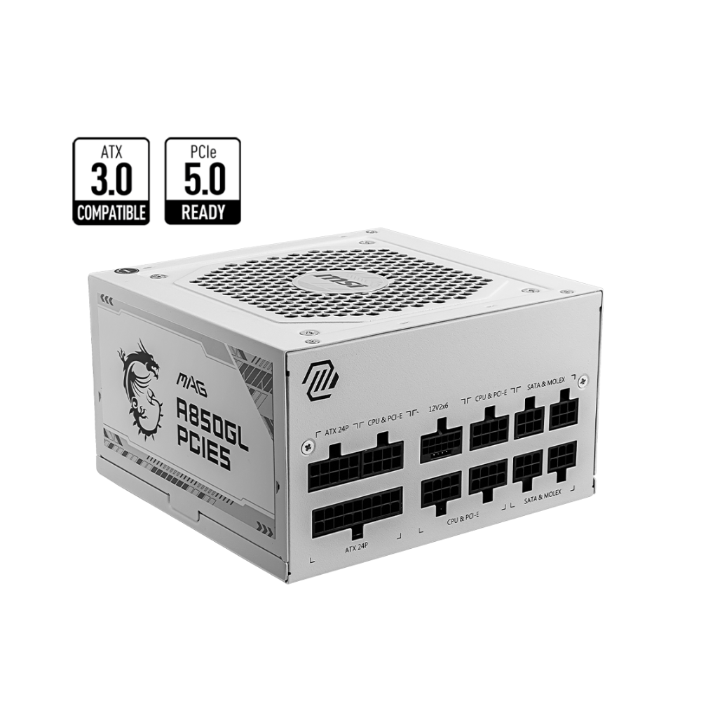 MSI MAG A850GL PCIE5 White Gaming Power Supply | Powered by MSI