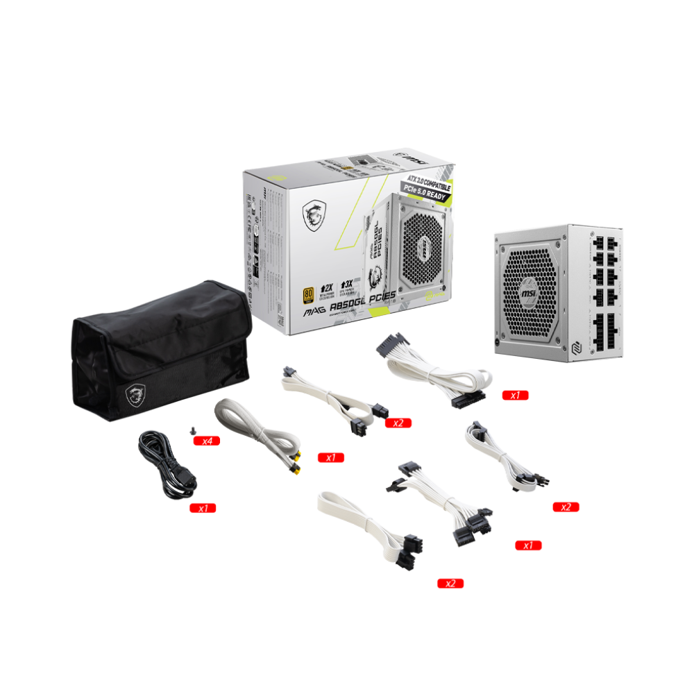 MSI MAG A850GL PCIE5 White Gaming Power Supply | Powered by MSI MSI MAG A850GL PCIE5 White Gaming Power Supply | Powered by MSI