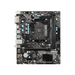 MSI A320M-A PRO (MATX) motherboard with its packaging box displayed on a black background.