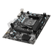 MSI A320M-A PRO (MATX) motherboard with its packaging box displayed on a black background.