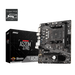 MSI A520M-A PRO (MATX) motherboard with its packaging box displayed on a black background.