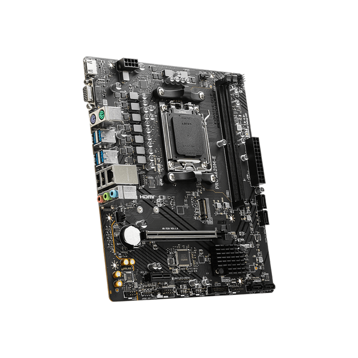 MSI Pro A620M-E motherboard displayed on a black background.