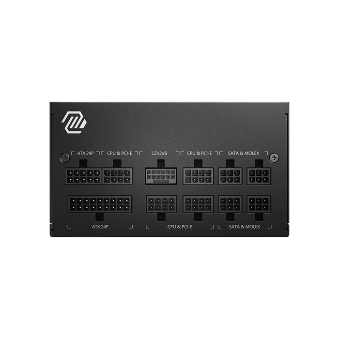 MAG A750GL PCIE5 Gaming Power Supply Unit For A Computer With Visible Brand Logo On The Top And Various Connectors On The Side.