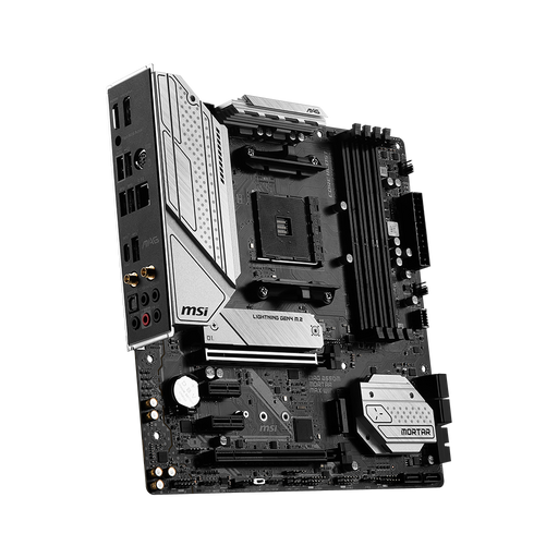 MAG B550M MORTAR MAX WIFI (MATX) motherboard displayed on a black background.