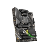 MAG B550 Tomahawk Max Wifi ATX AMD motherboard with its packaging box displayed on a black background.