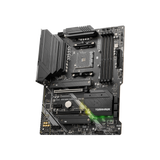 MAG B550 Tomahawk Max Wifi ATX AMD motherboard with its packaging box displayed on a black background.