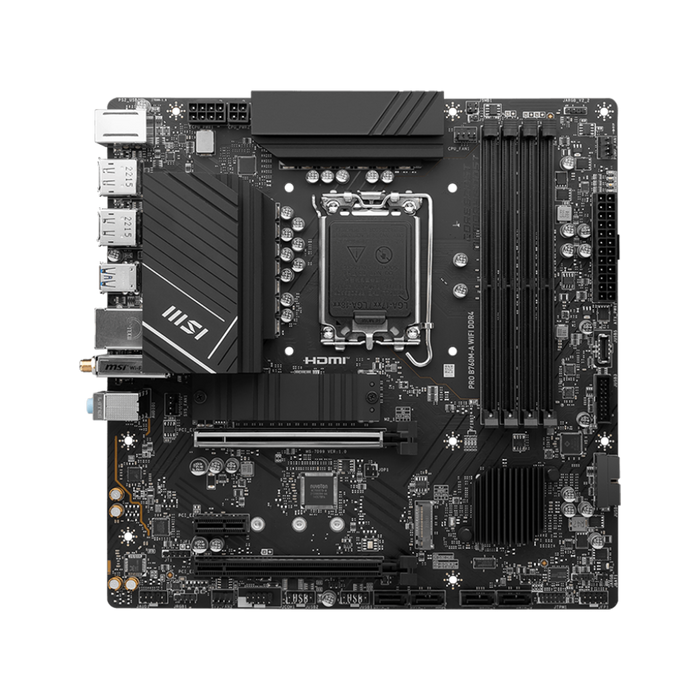 MSI PRO B760M-A Wifi DDR4 MaTX motherboard displayed on a black background.