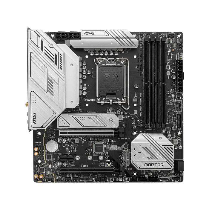 MSI MAG B760M Mortar Wifi MaTX Gaming Motherboard: LGA1700, MATX, M.2 x 2, PCIEx16 x 2, ARGB x 2, RGB x 1, 3Y WARRANTY.