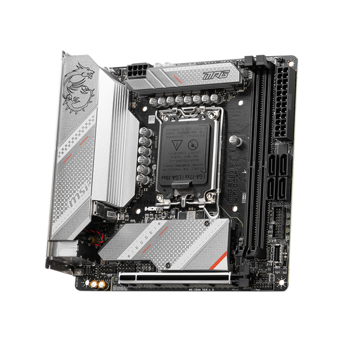 MSI MPG B760I EDGE WIFI DDR4 ITX motherboard supports LGA1700, DDR4 x 2, M.2 x 2, PCIEx16 x 1, ARGB x 2, RGB x 1, with a 3-year warranty.