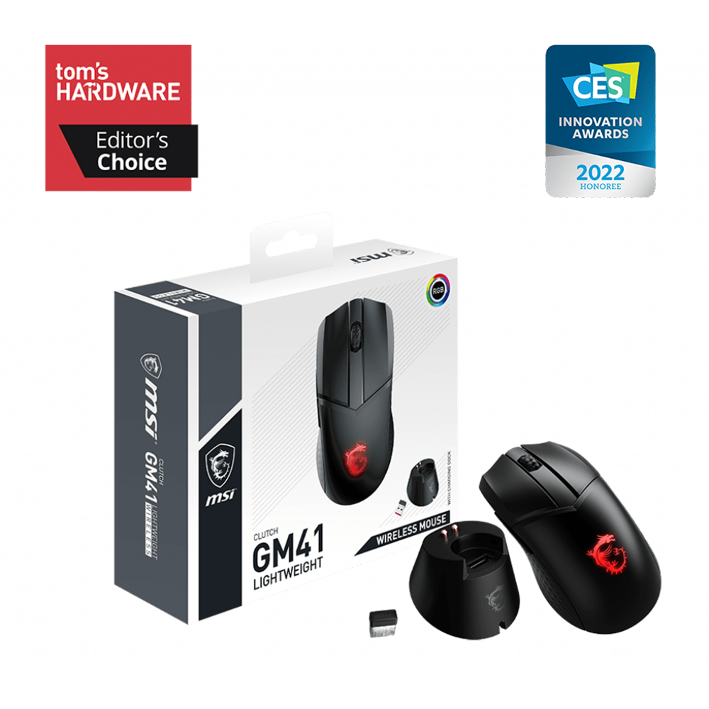 Clutch GM41 Wireless Gaming Mouse With Packaging And Box Included. Powered by MSI.