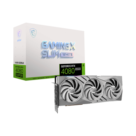 MSI RTX 4080 Super 16GB Gaming X Slim White: 2610 MHz, 23 Gbps, DP x2, HDMI x2, TRI FROZR 3, TORX Fan 5.0, Copper Baseplate. Packaging Box Included. 