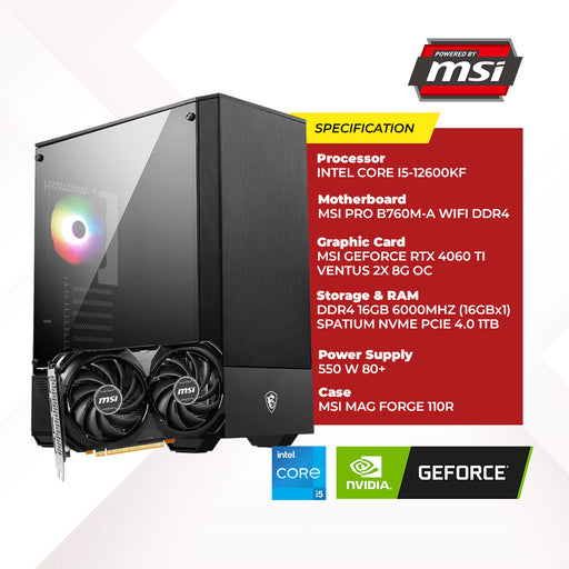 MSI Gold Forge Intel Pc Set Gaming For Gamer Streamer Office Designer Use. Powered by MSI and NVIDIA Geforce RTX 4060 TI VENTUS 2X 8G OC.