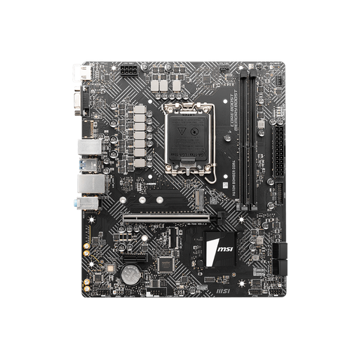 MSI H610M BOMBER DDR4 (MATX) motherboard with its packaging box displayed on a black background