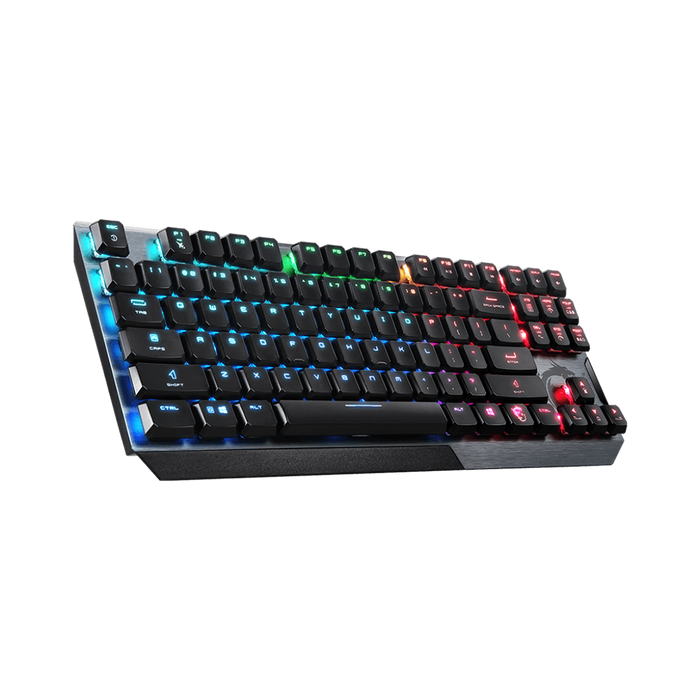 Experience precision gaming with MSI Vigor GK50. Low-profile, clicky keys, and TKL design for more space. Perfect for compact, high-performance setups.