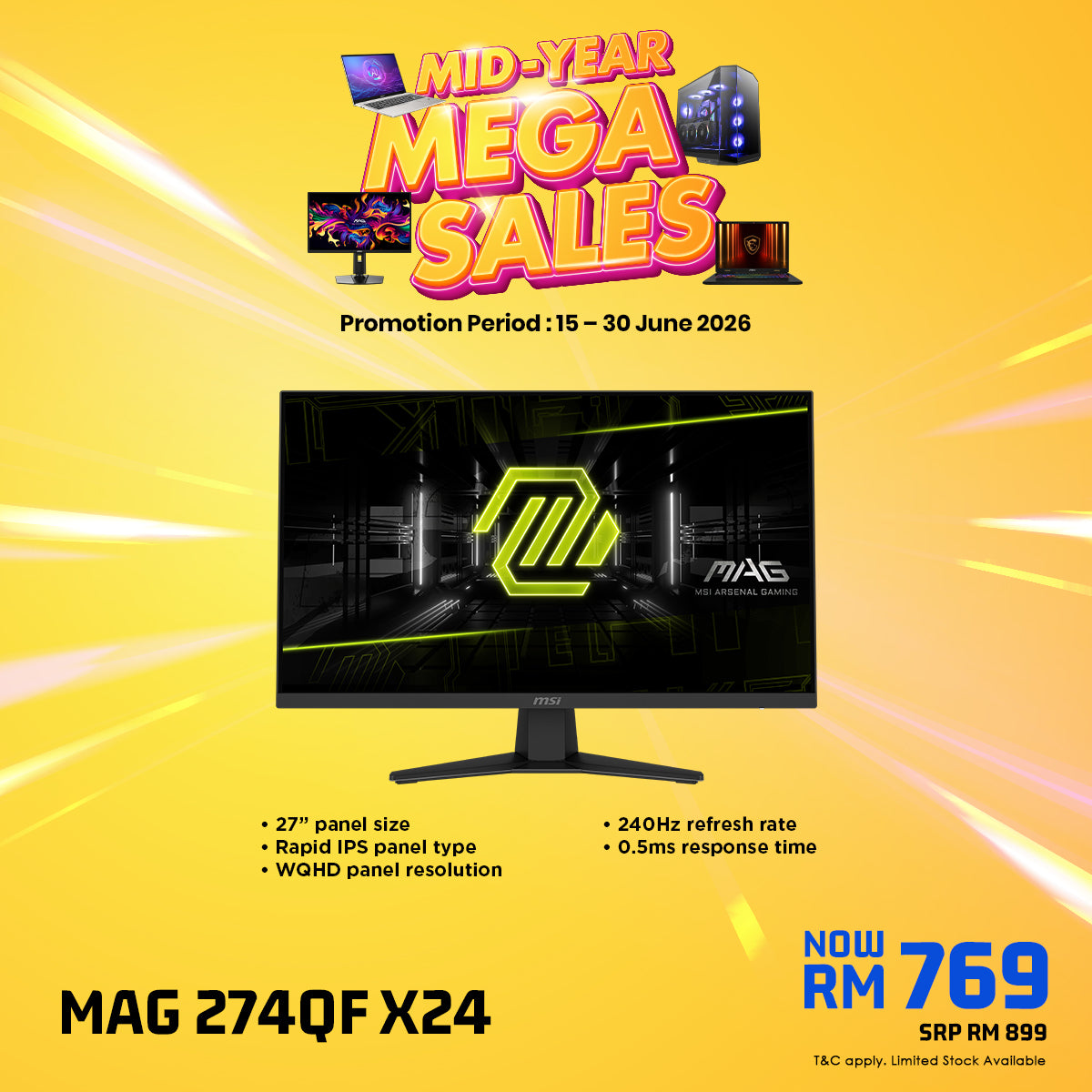 MSI MAG 274QF X24 27" WQHD 240Hz Rapid IPS Gaming Monitor