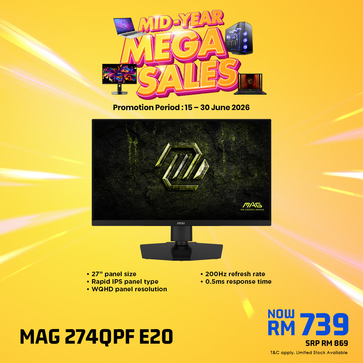 MSI MAG 274QPF E20 27" WQHD 200Hz Rapid IPS Gaming Monitor