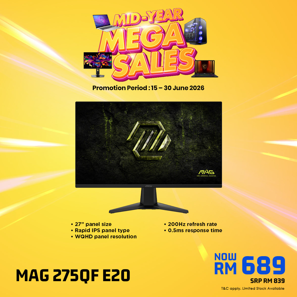 MSI MAG 275QF E20 27" IPS QHD 200Hz Gaming Monitor