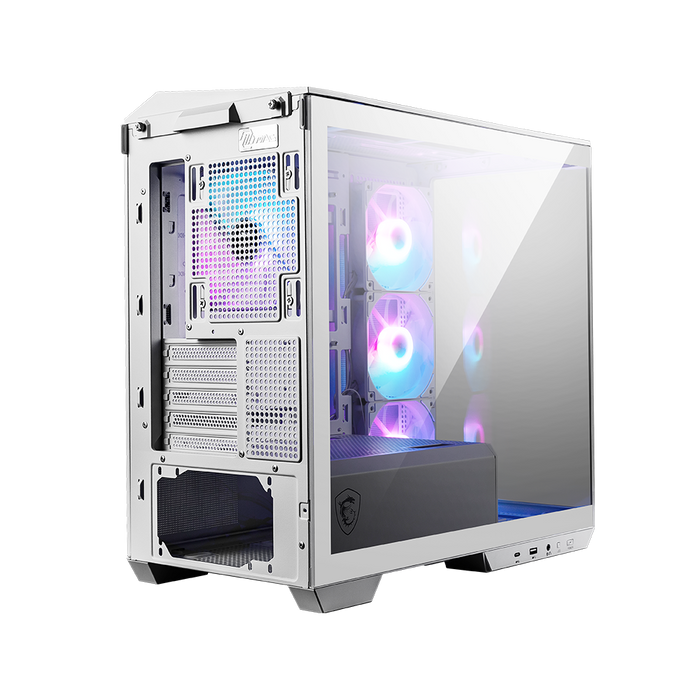 Experience gaming in a new light with the MSI MAG PANO M100R PZ White Gaming Case Rear View Aluminium