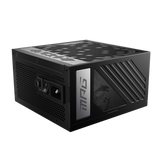 MPG A1000G Pcie5 80 Plus Gold Power Supply Unit For A Computer With Visible Brand Logo On The Top And Various Connectors On The Side.