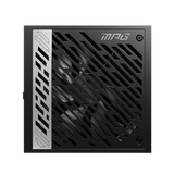 MPG A1000G Pcie5 80 Plus Gold Power Supply Unit For A Computer With Visible Brand Logo On The Top And Various Connectors On The Side.