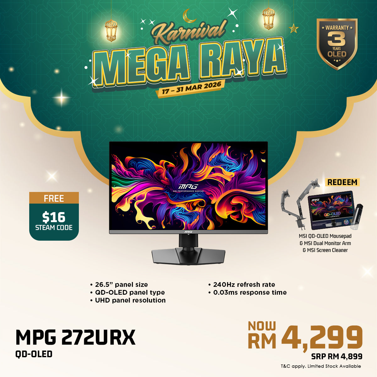 MSI MPG 272URX QD-OLED Gaming Monitor 26.5