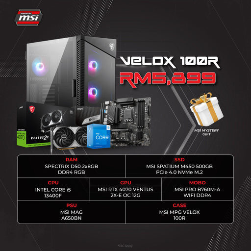 MSI Velox 100R Intel Pc Set Gaming For Gamer Streamer Office Designer Use