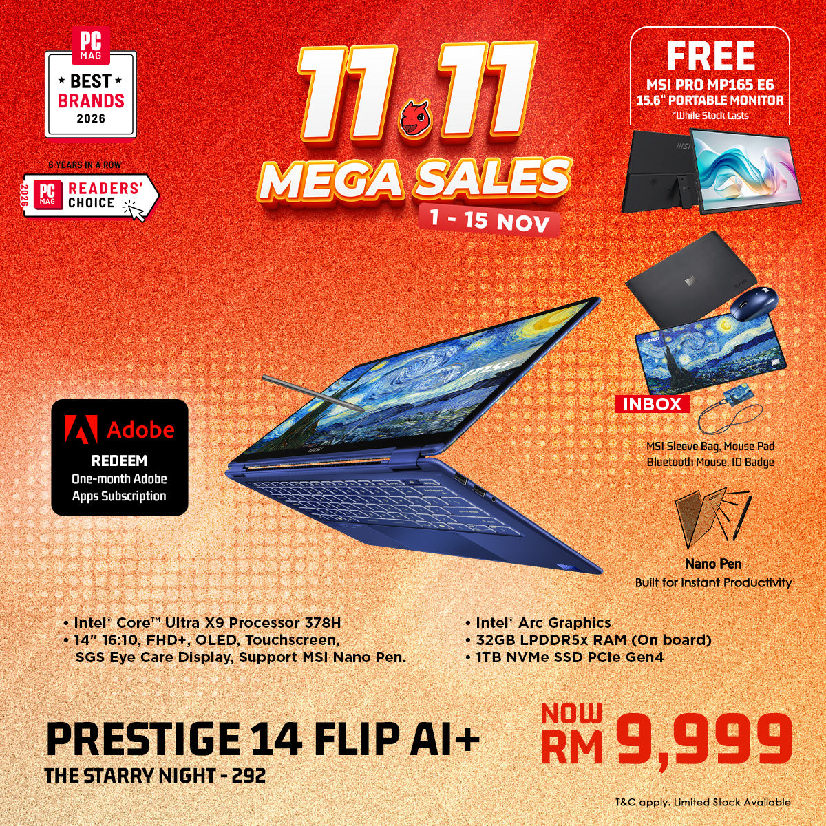 MSI Prestige 14 Flip AI+ The Starry Night-292MY Business and Productivity Laptop