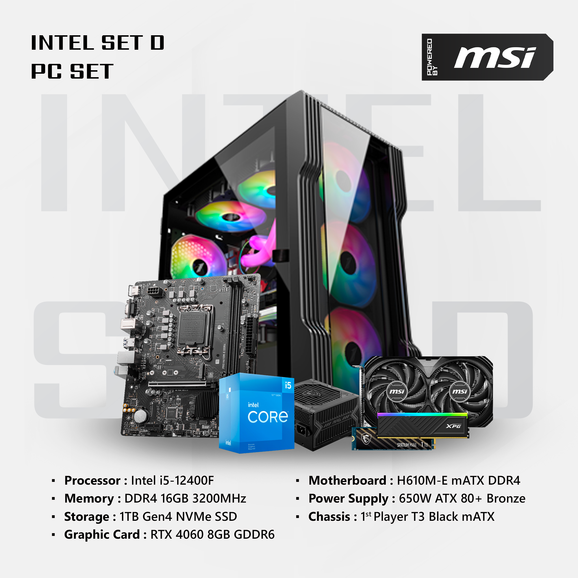 MSI Intel Set D Pc Set (Intel 5, RTX4060, 16GB, 1TB SSD)