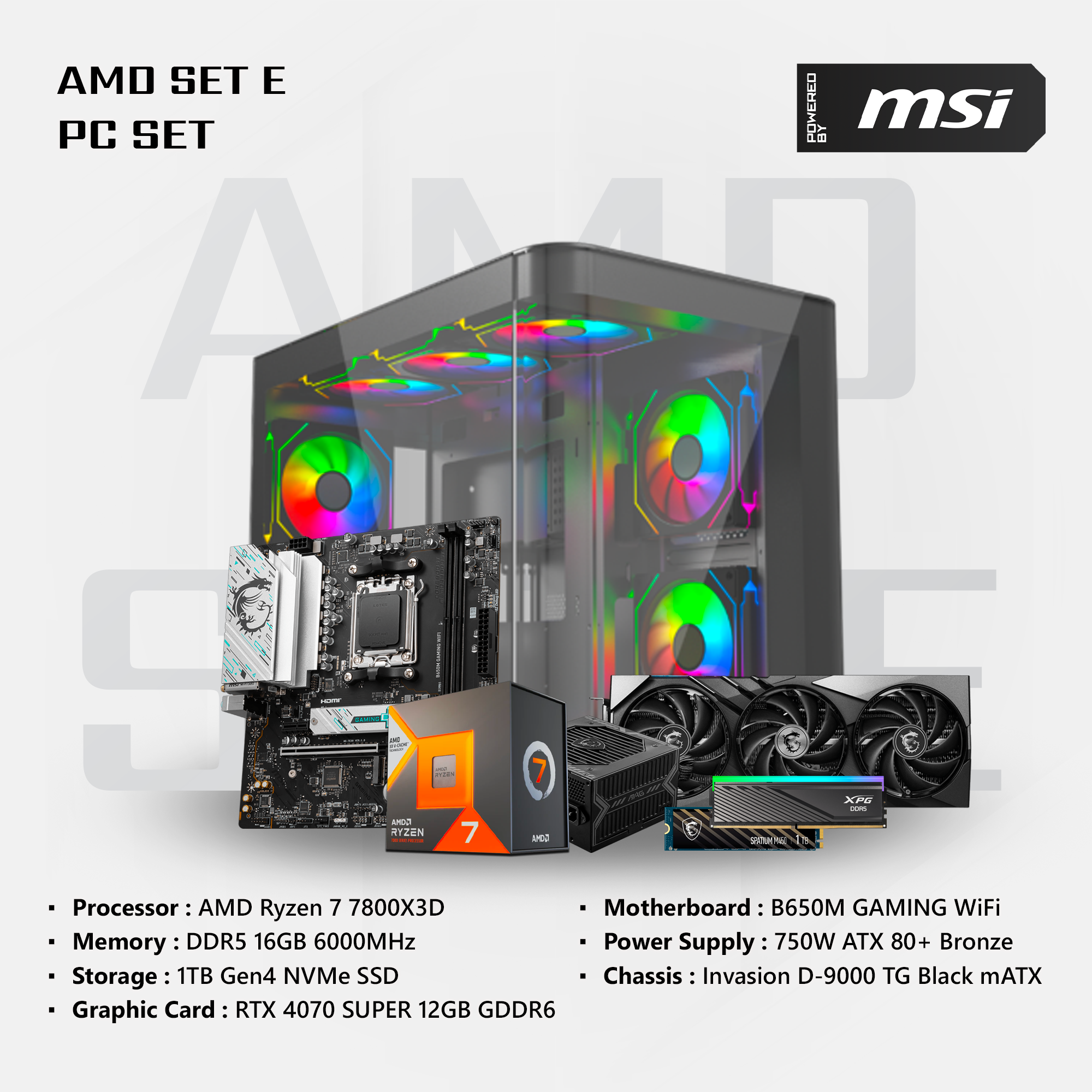 MSI AMD Set E Pc Set (AMD R7, RTX4070S, 16GB, 1TB SSD)