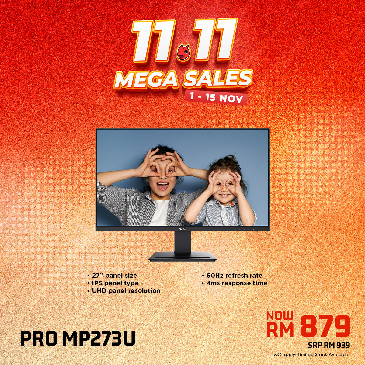 MSI PRO MP273U 27" 4K UHD 60Hz IPS Productivity Monitor