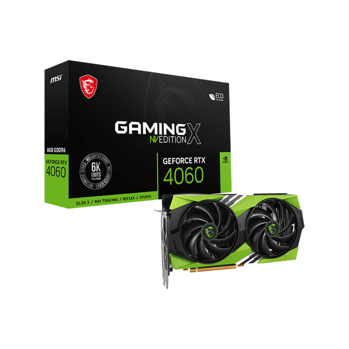 MSI GeForce RTX™ 4060 Gaming X NV Edition 8G Graphics Card with DLSS 3, Ray Tracing, Reflex and Studio. Packaging Box Included With Hardware.