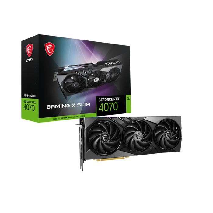 MSI GeForce RTX 4070 Gaming X Slim 12GB with DLSS3, Ray-Tracing, Reflex and Studio. Powered by MSI with packaging box