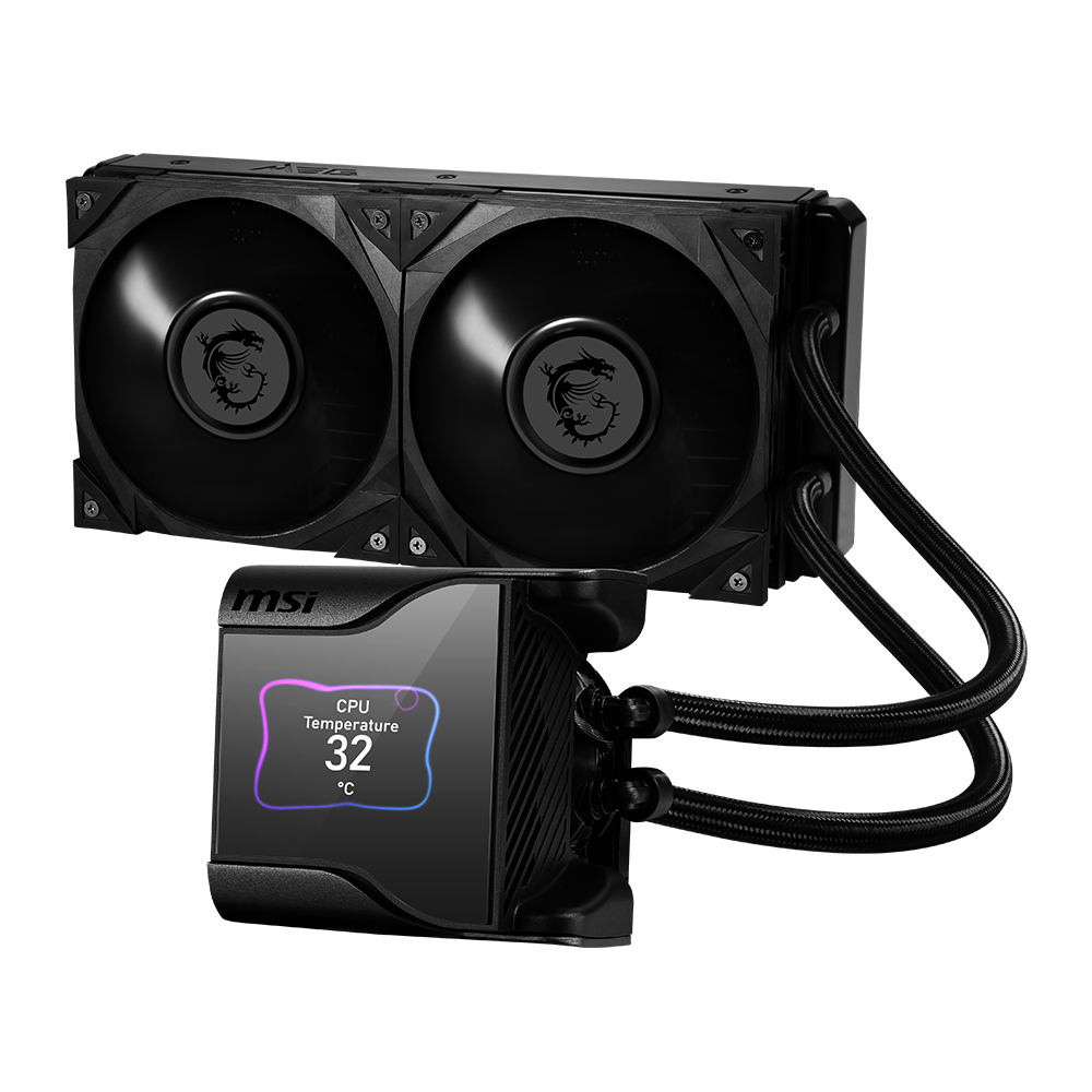 The MEG CORELIQUID S Series liquid cooler provides out of box support for LGA 1700 with a 2.4 inch IPS Display.