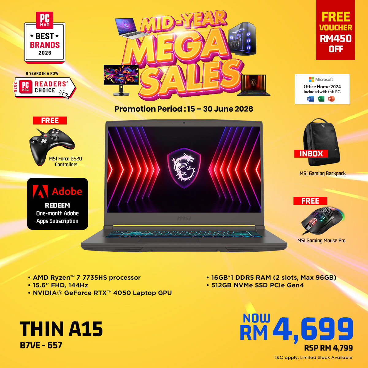 [Online Exclusive] MSI Thin A15 B7VE 657 Gaming Laptop