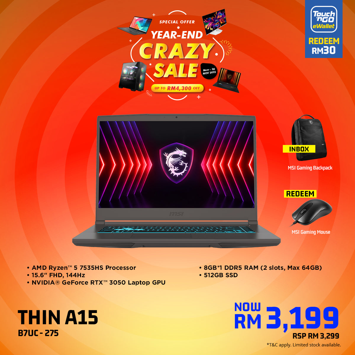 MSI Thin A15 B7UC 275 Gaming Laptop