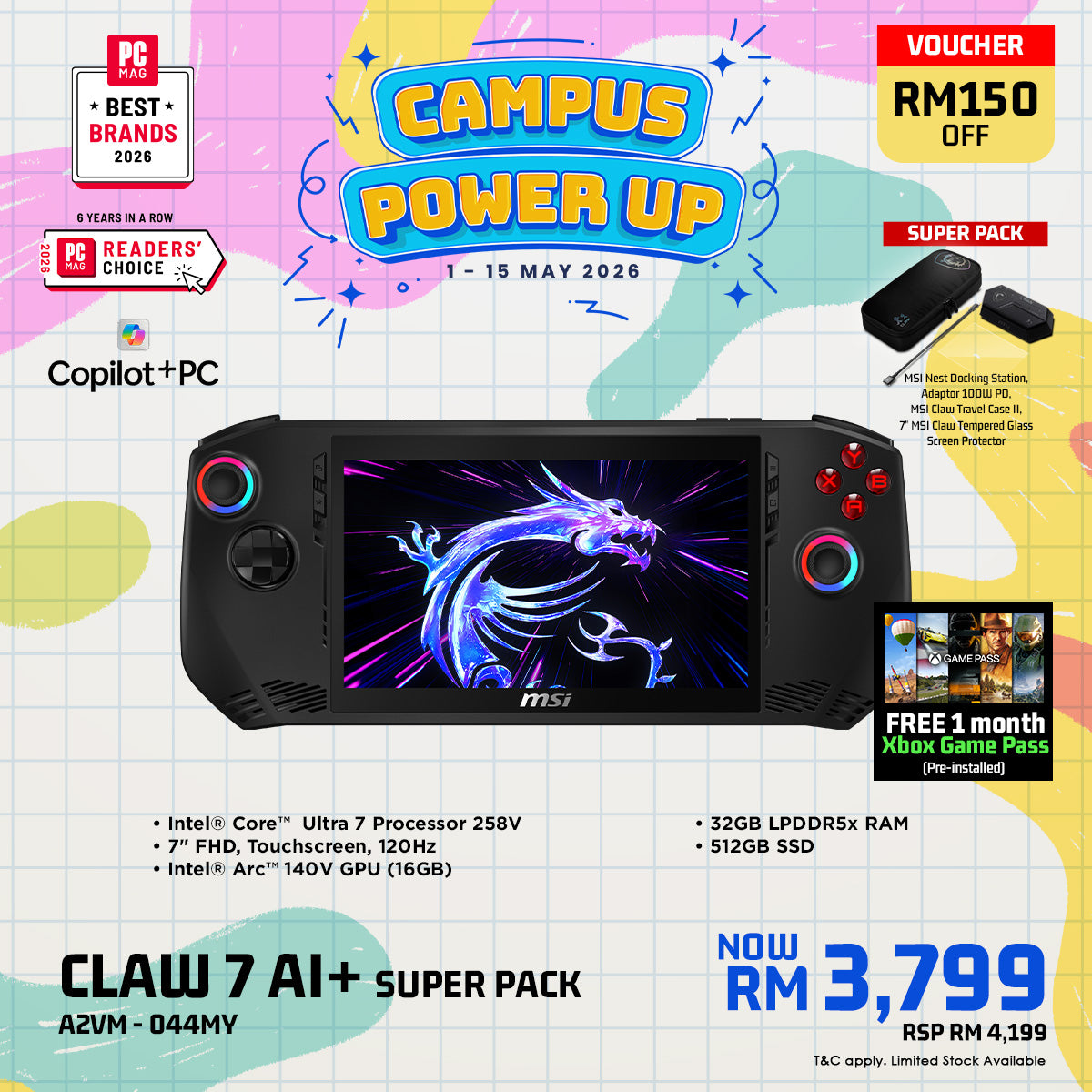 MSI Claw 7 AI+ Super Pack A2VM 044  Gaming Handheld
