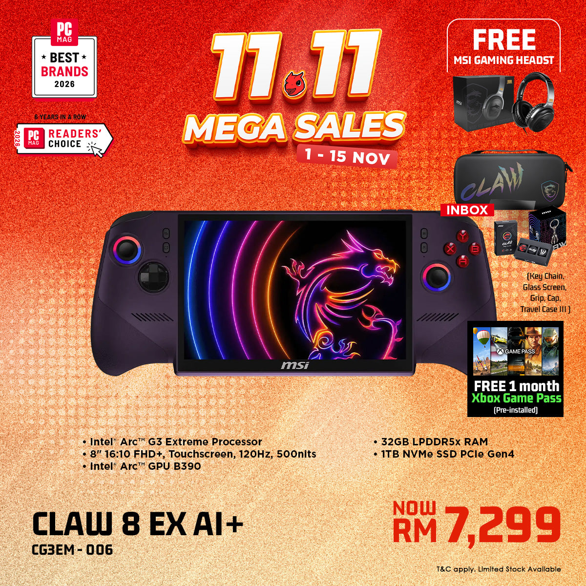MSI Claw 8 EX AI+ CG3EM-006MY Gaming Handheld