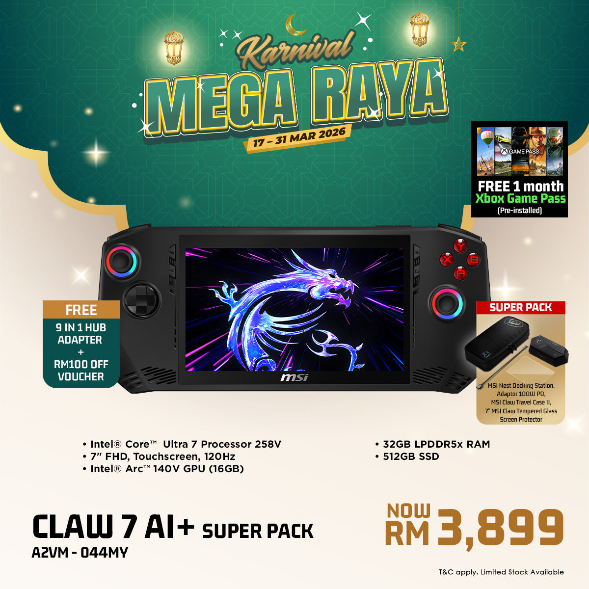 MSI Claw 7 AI+ Super Pack A2VM 044  Gaming Handheld
