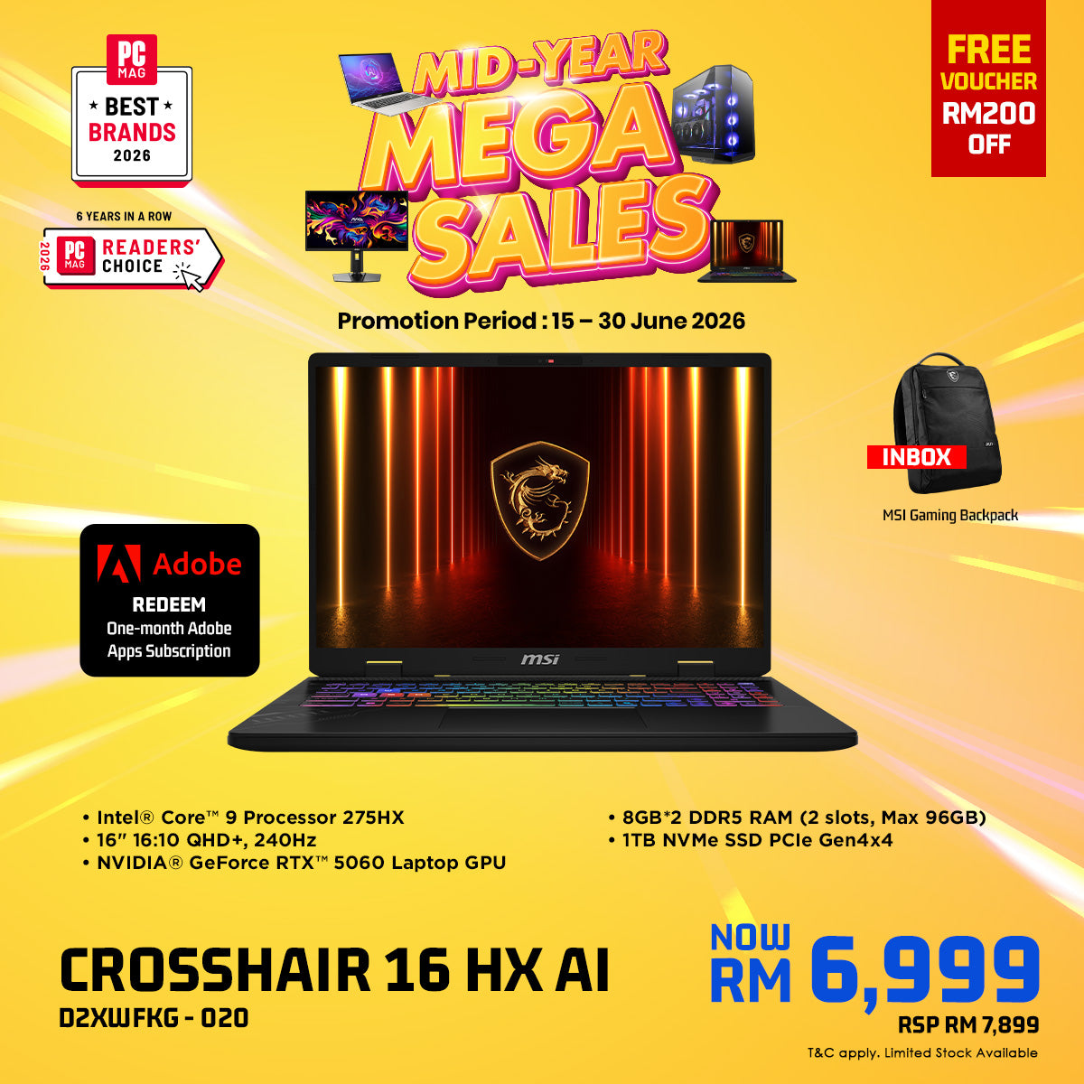 MSI Crosshair 16 HX AI D2XWFKG 020 Gaming Laptop