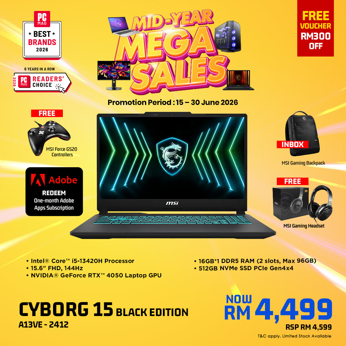 [Online Exclusive] MSI Cyborg 15 Black Edition A13VE 2412 Gaming Laptop