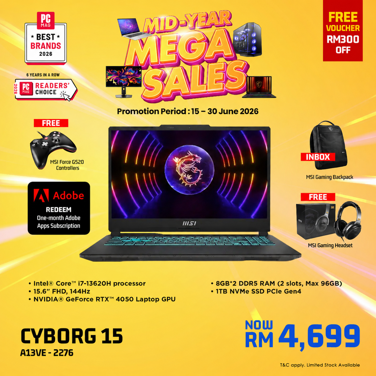 [Online Exclusive] MSI Cyborg 15 A13VE-2276MY Gaming Laptop
