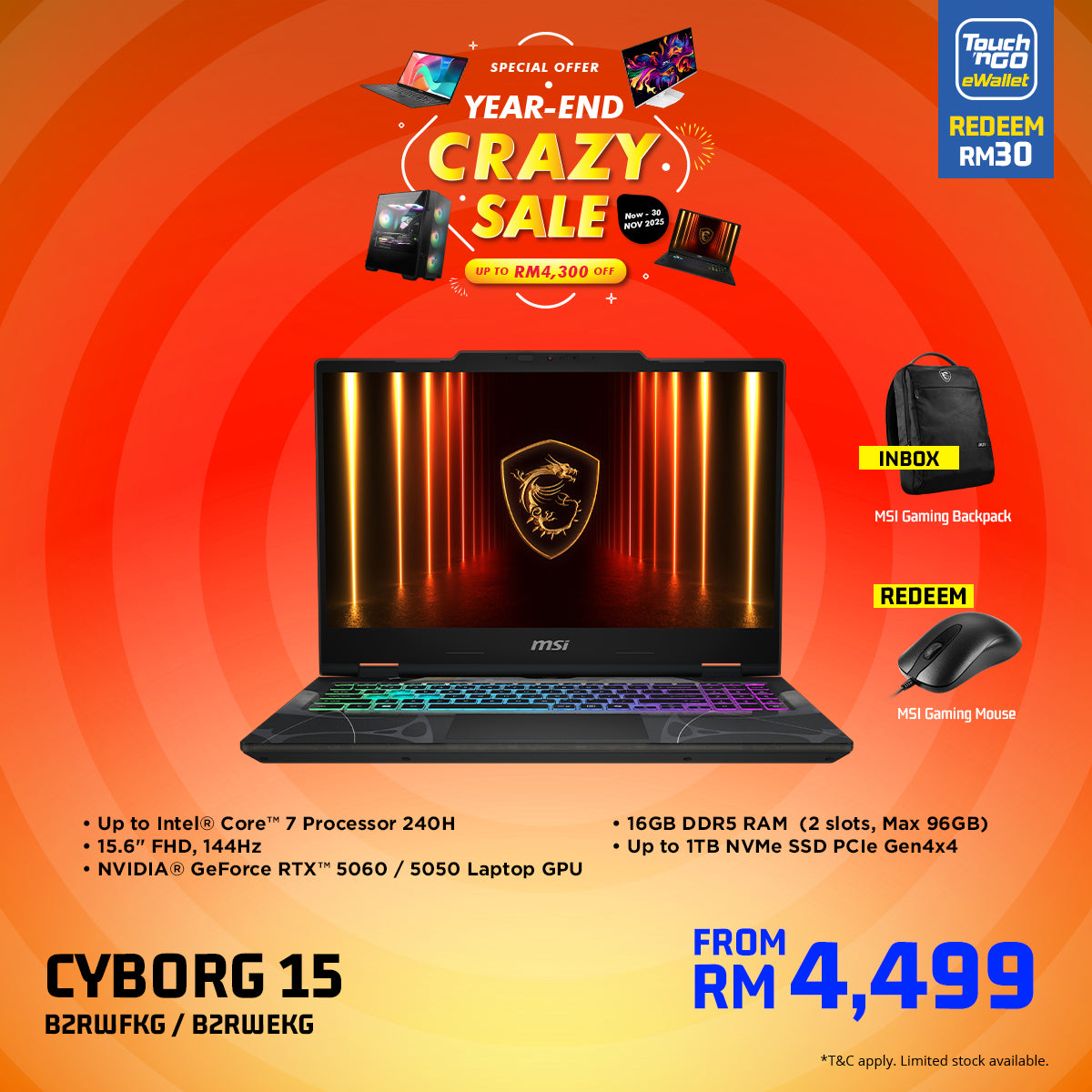 MSI Cyborg 15 B2RWFKG 223 Gaming Laptop [NVIDIA® GeForce RTX™ 5060 Laptop GPU]