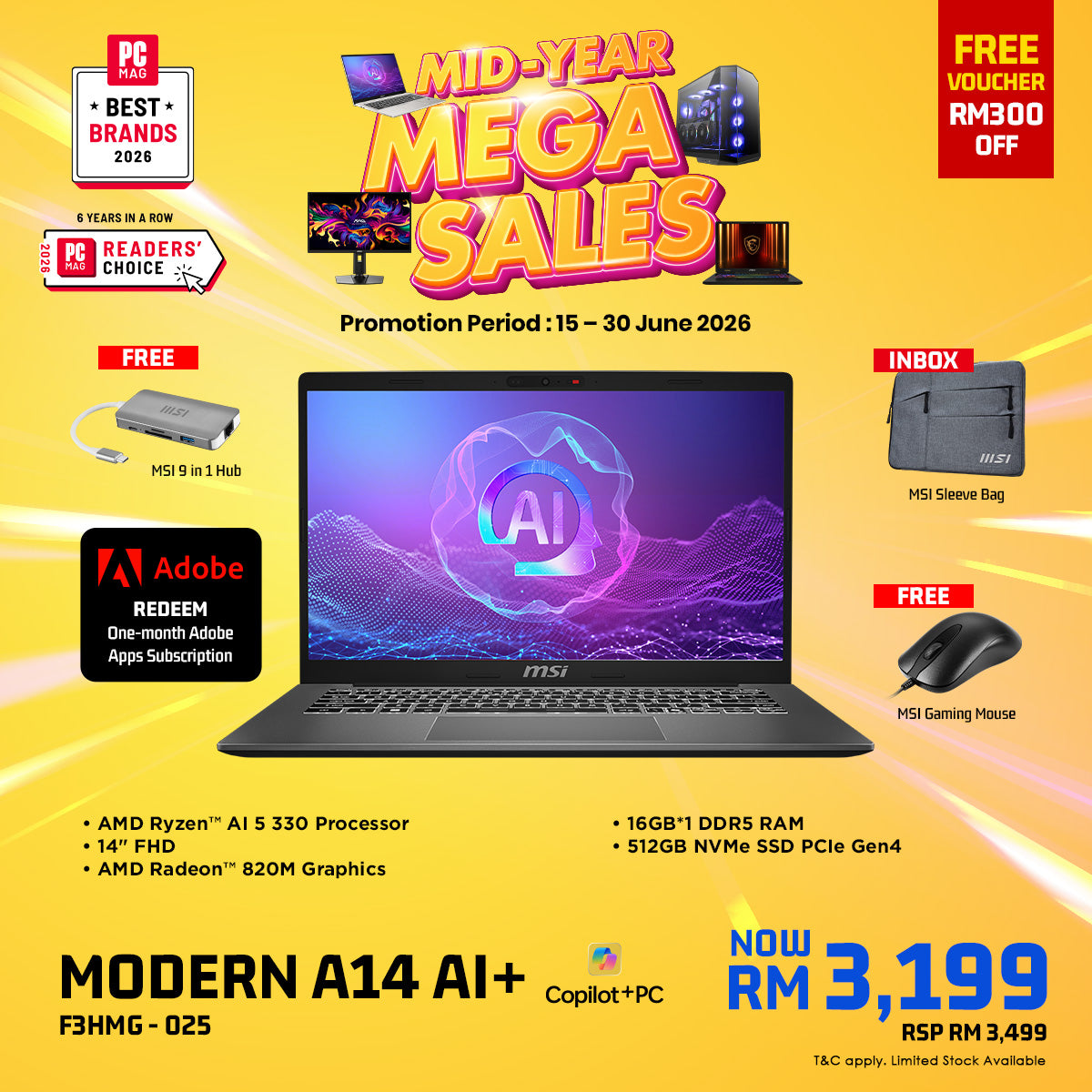 [Online Exclusive] MSI Modern A14 AI+ F3HMG 025 Business and Productivity Laptop