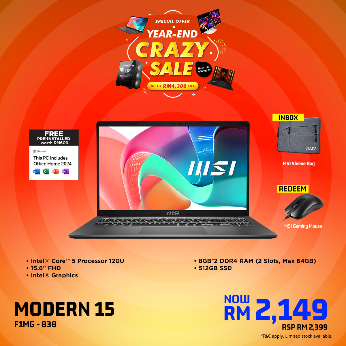 MSI Modern 15 F1MG 838 Business & Productivity Laptop