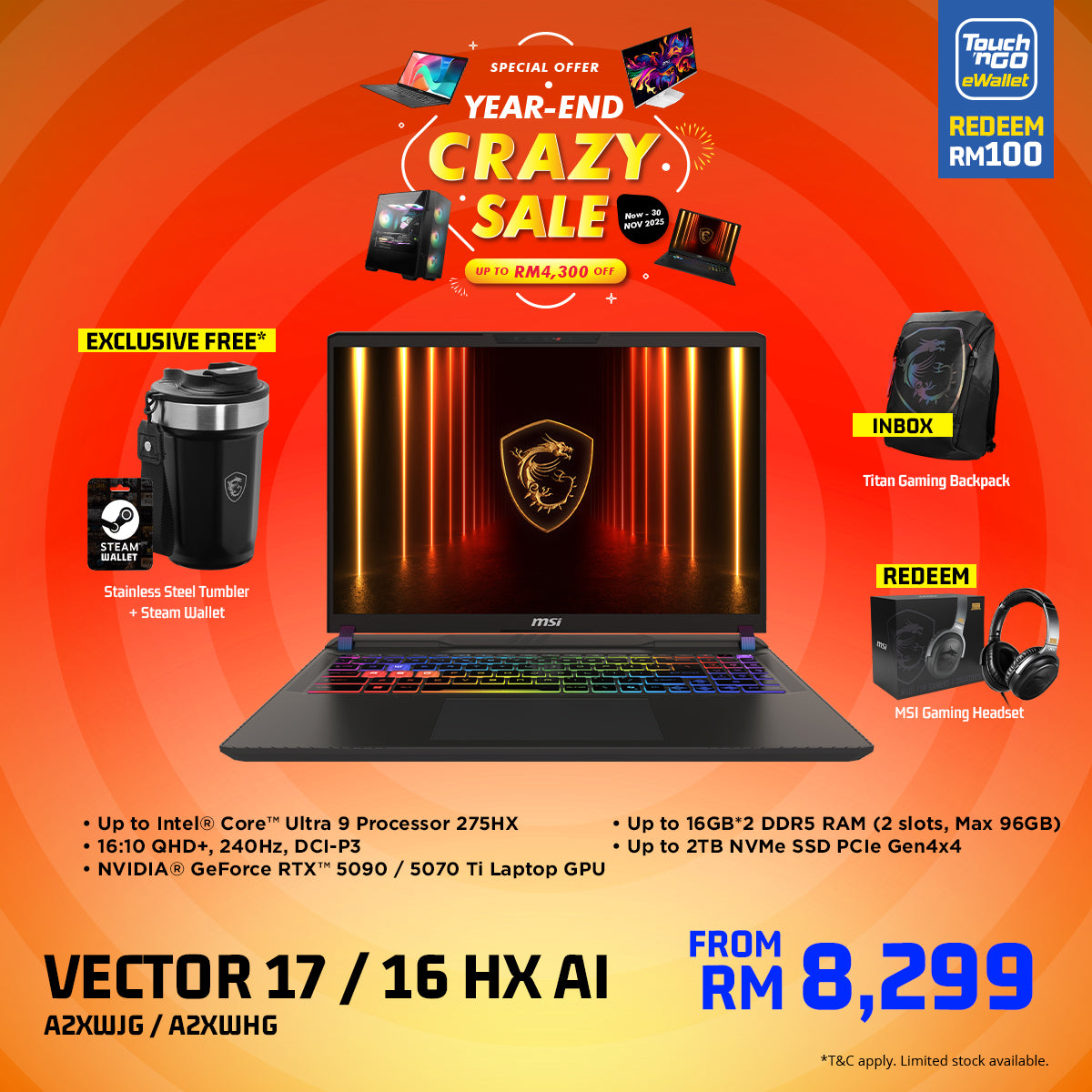 MSI Vector 16 HX AI A2XWHG 046 Gaming Laptop [NVIDIA® GeForce RTX™ 5070 Ti Laptop GPU]