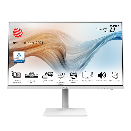 27 inch Monitor: IPS, 1920x1080, 75Hz, 250nits, 5ms, 2x1W speakers, HDMI, Type-C (PD 65W), 3-yr warranty, White.